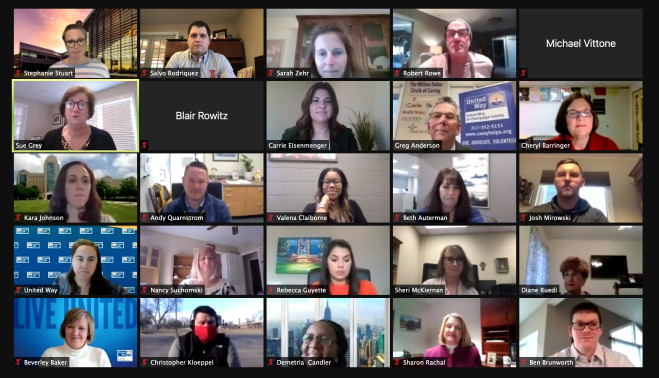 Screenshot of ZOOM Video call featuring 25 people