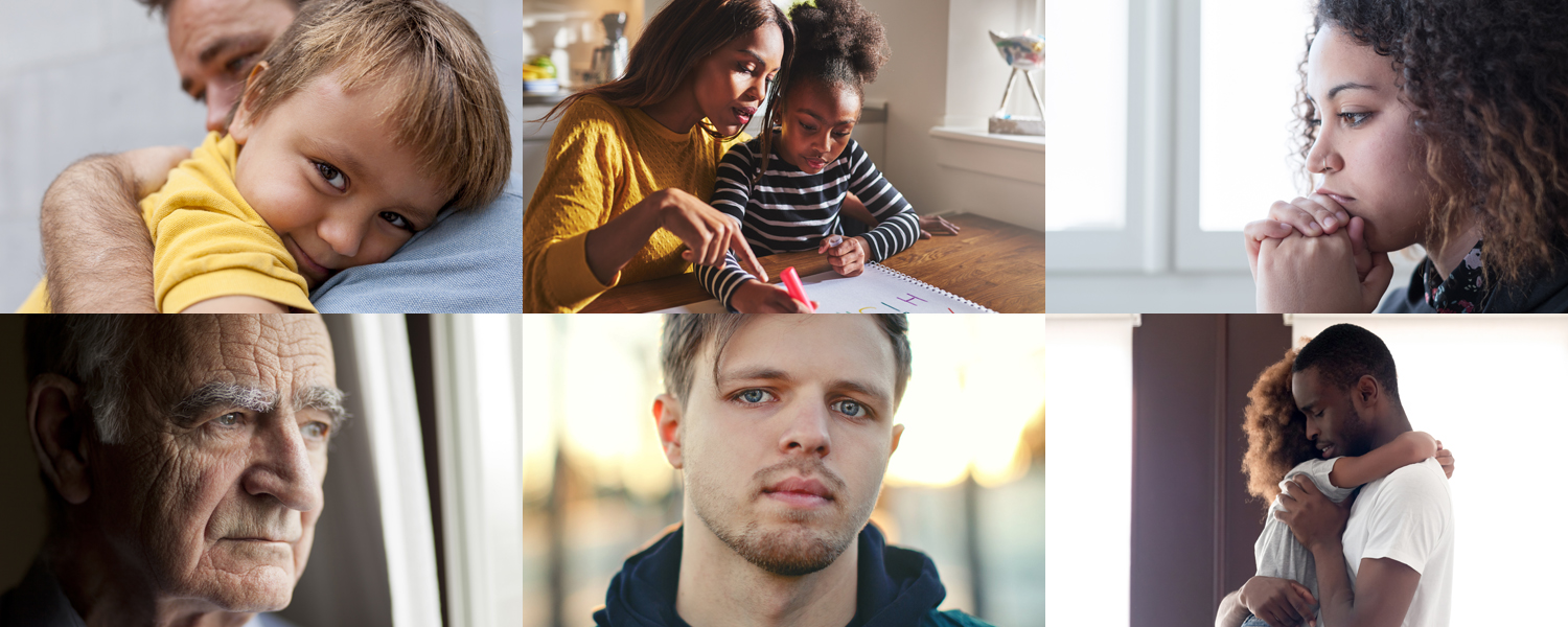 Collage of six images, all close-ups of faces