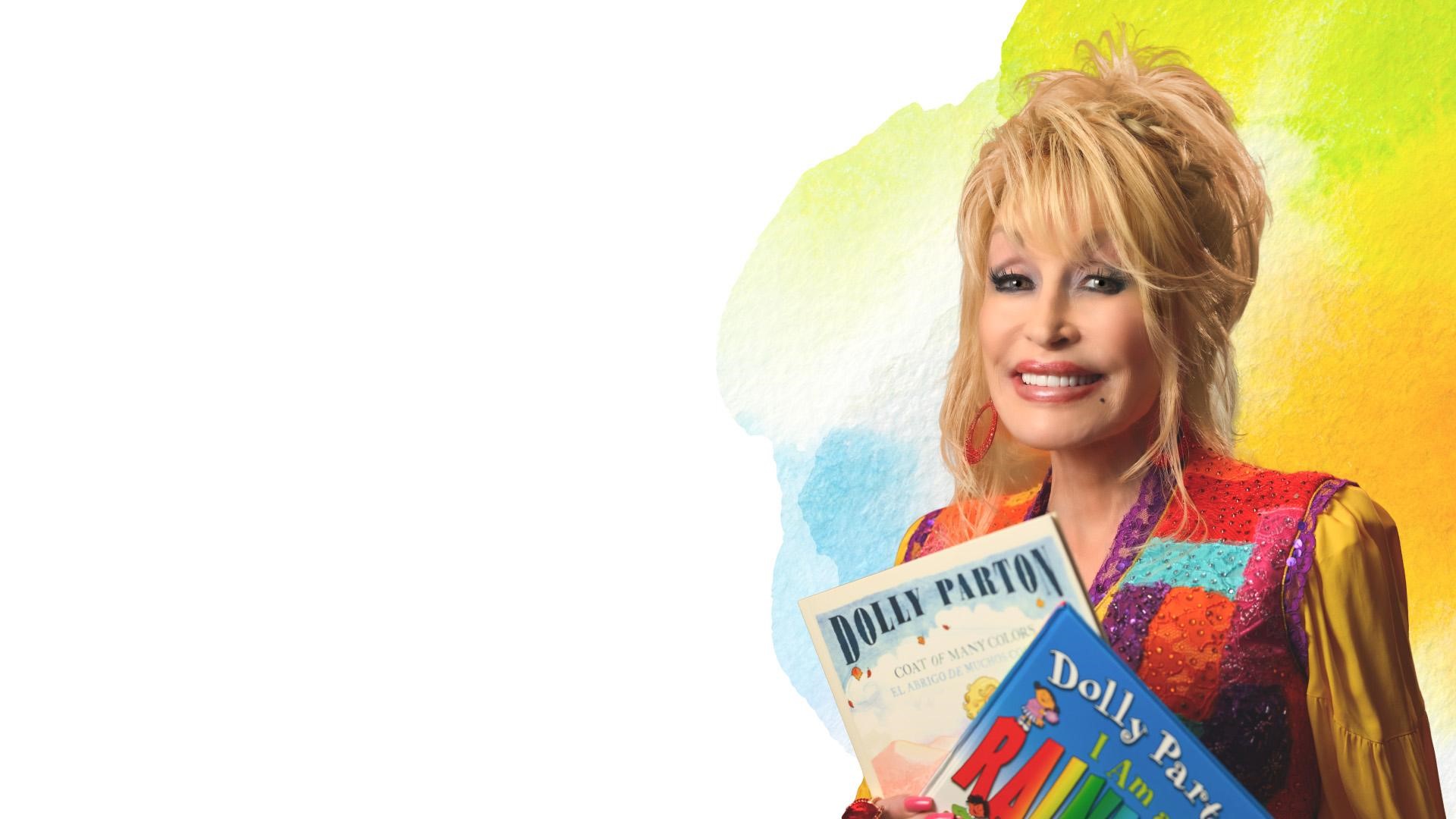 Dolly Parton holding books