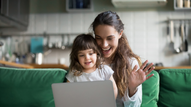 Woman and child on video chat