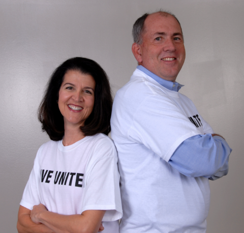 Kim and Denise Martin wearing Live United tee shirts