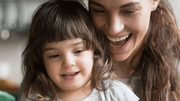 Woman and child on video chat